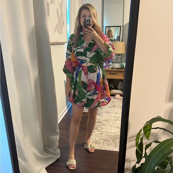 Colorful Tropical Print T-Shirt Dress / Blouse / Bathing Suit Cover Up - Picture 8 of 10